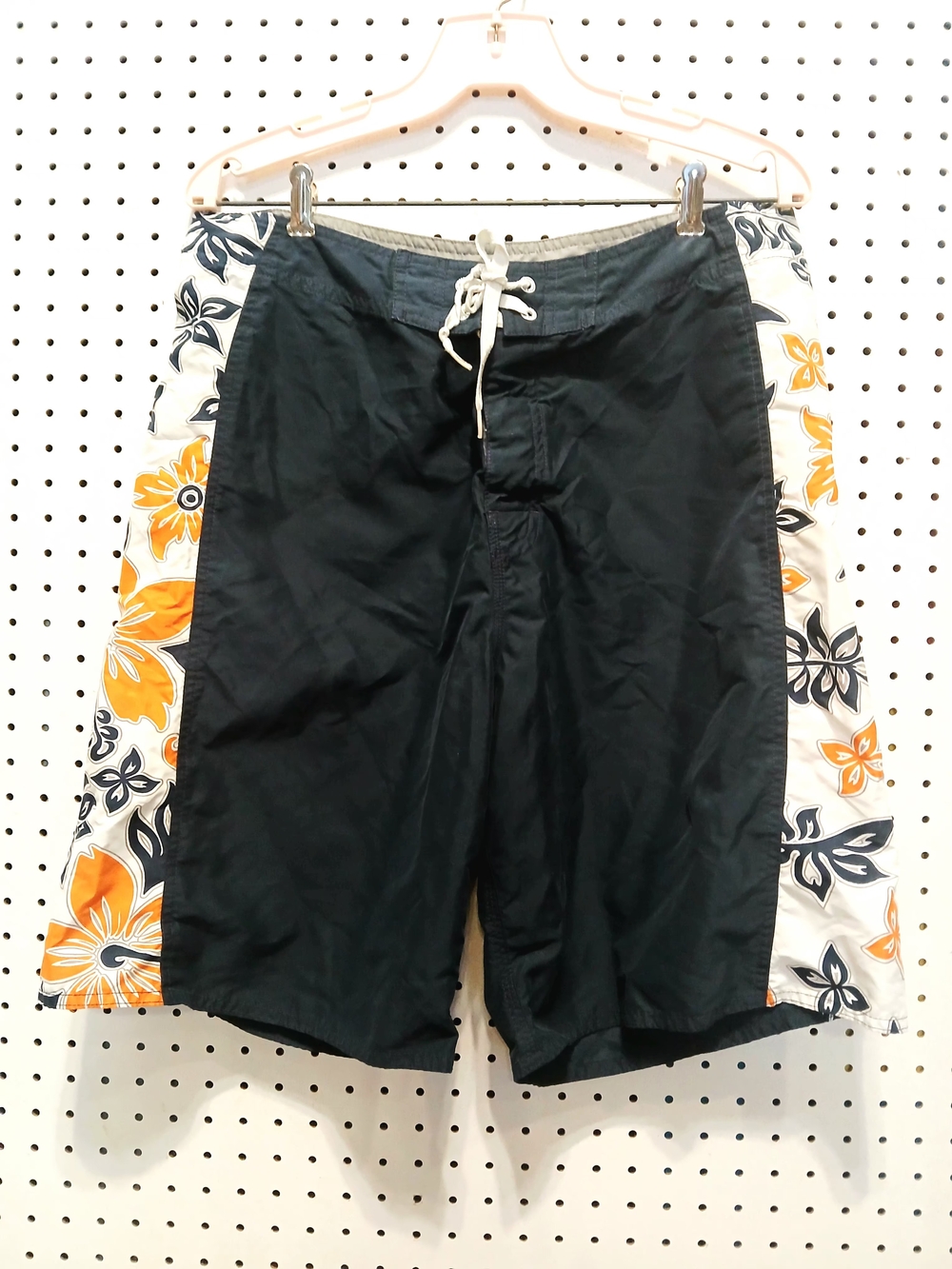 Kirra Men's Black Swim Board Shorts with Orange Floral Side Panels